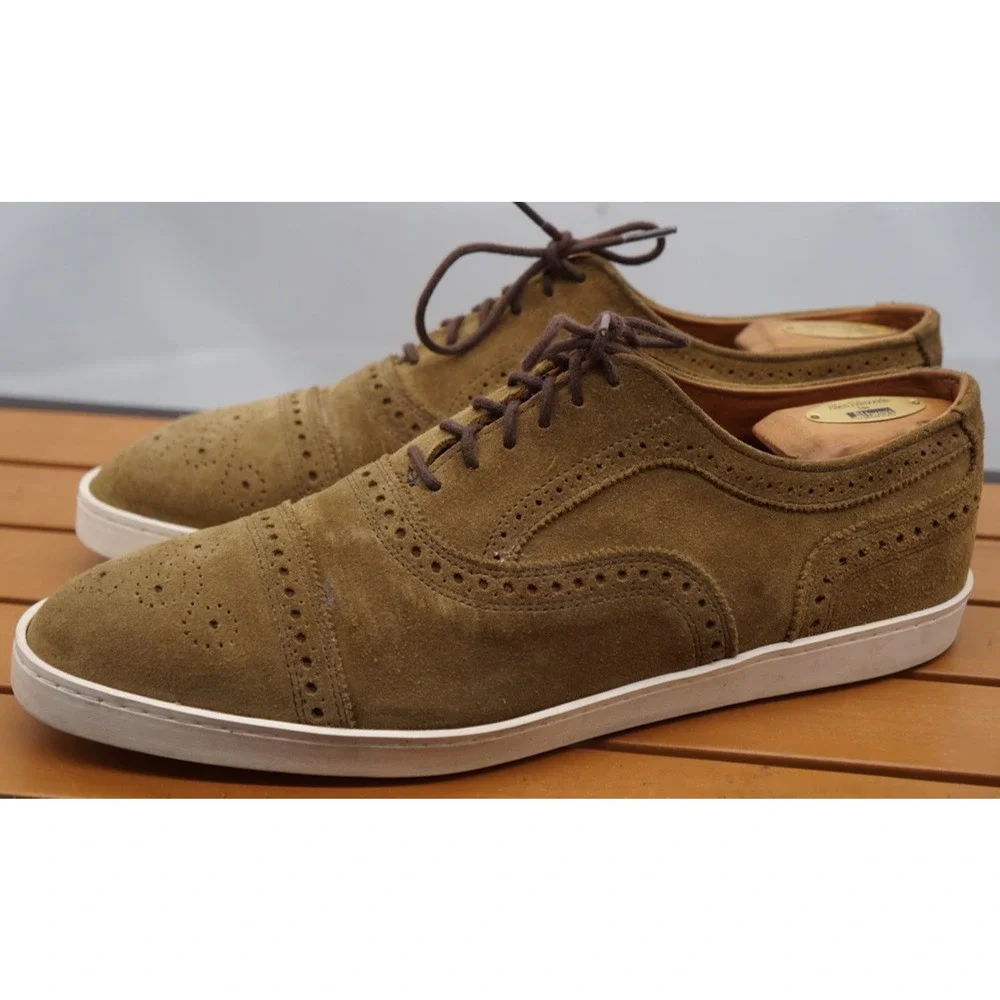 Allen Edmonds Strand $300 Men's Cap Toe Sneakers Shoes Size 10 D Suede Brown